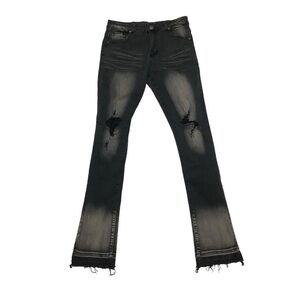 Waimea Youth Stacked Fit Jeans Sz 20 Black Distressed Hem Knee